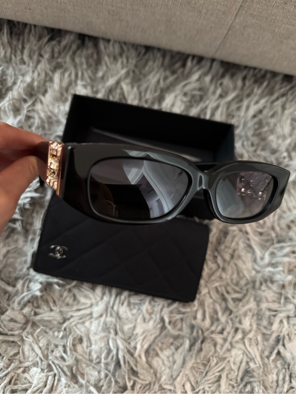 CHANEL Black Sunglasses with Gold Temple Detail